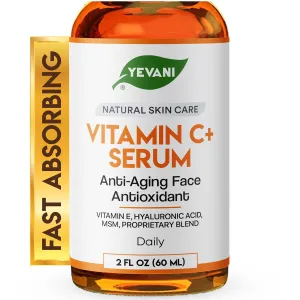 100% Pure Vitamin C Serum for Face with Hyaluronic Acid, Eye Area, Dark Spots, Anti Aging, Hydrating Skin Care with Vitamin E, Aloe Vera, Jojoba Oil, Dry Skin, Fine Lines, Wrinkles, 2 FL OZ