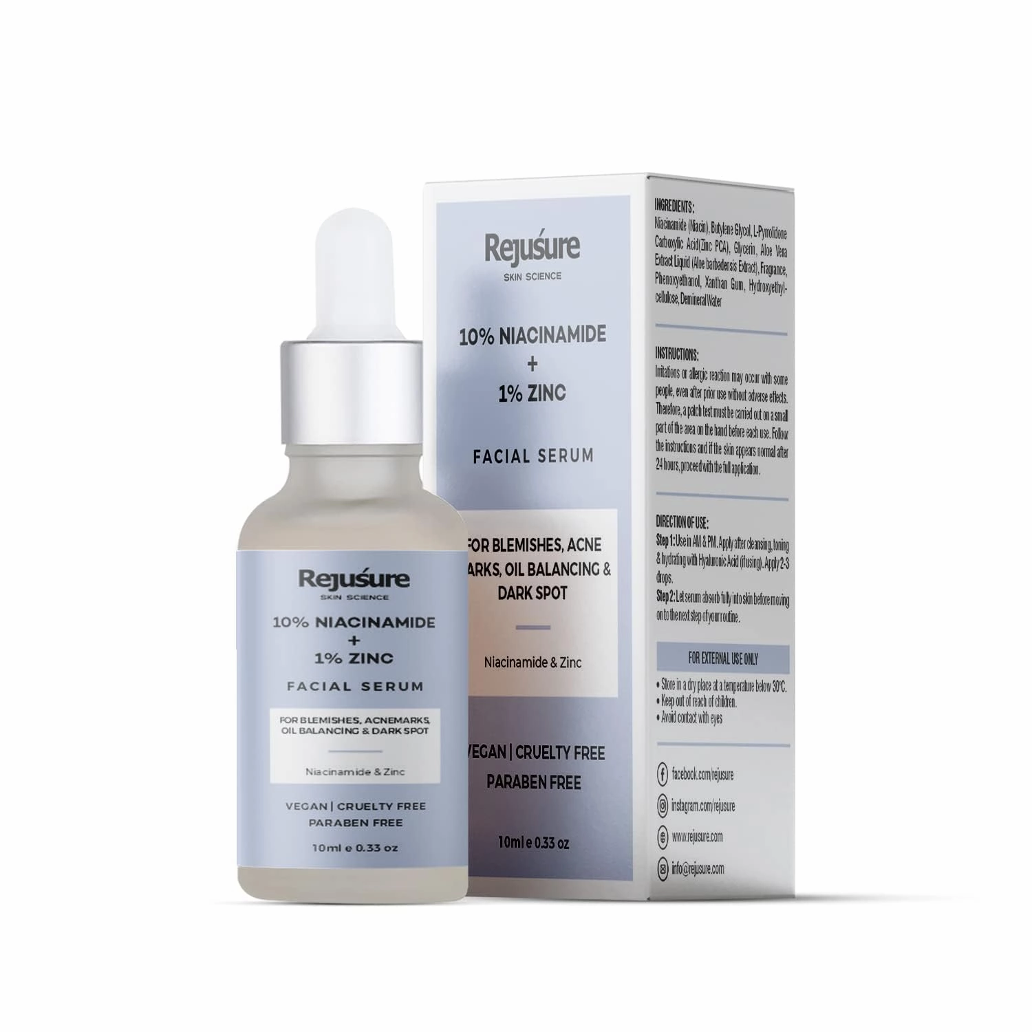 10% Niacinamide   1% Zinc Face Serum - Blemish | Oil Balancing & Dark Spot Fade | Men & Women | Cruelty-Free & Dermatologist Tested – 10ml