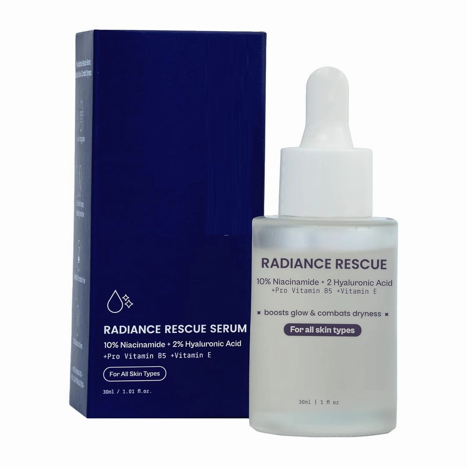10% Niacinamide   2% Hyaluronic Acid Radiance Rescue Face Serum for Dullness, Dryness, Blemishes & Acne Marks | 30ml