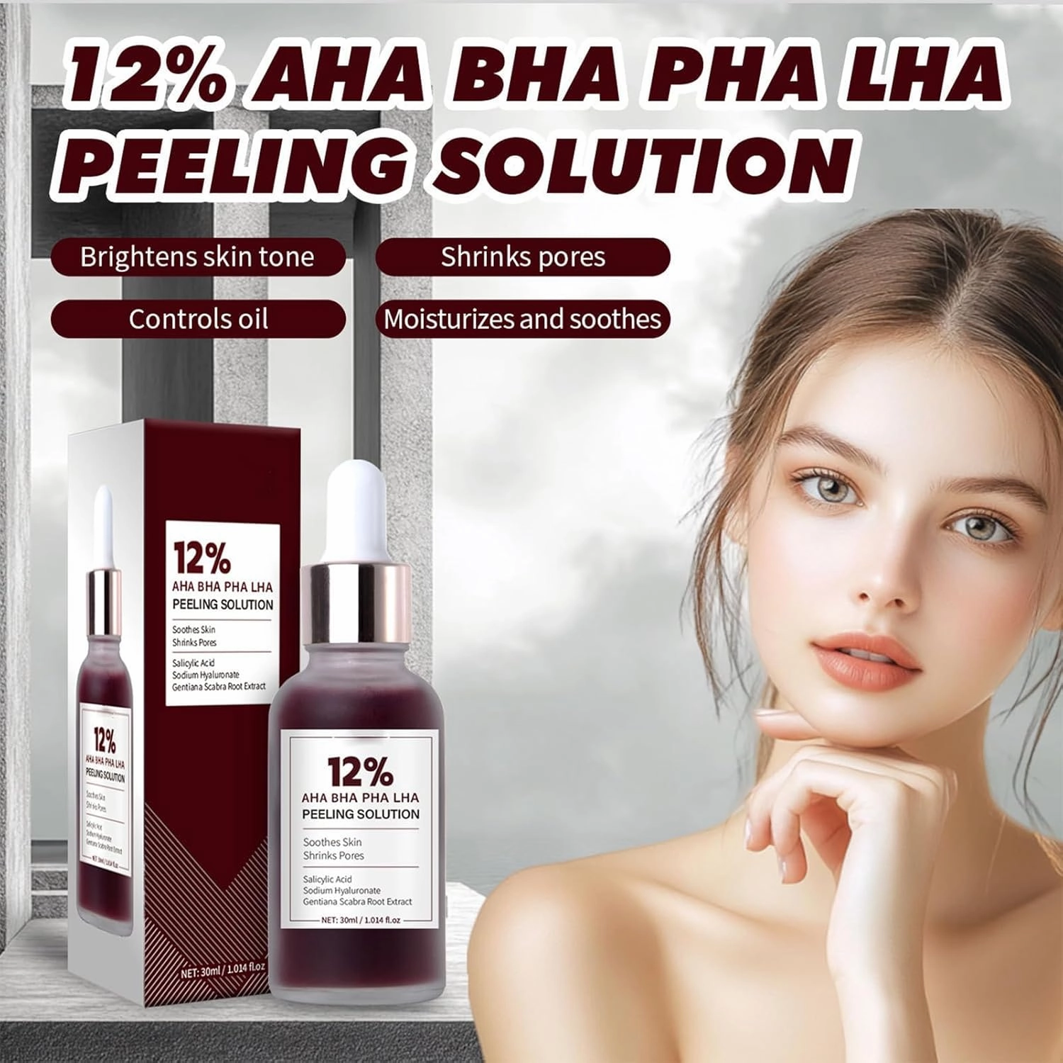 12% AHA BHA PHA LHA Peeling Solution,New Upgraded Salicylic Acid Essence,Pore Reducing Serum,Clearing Oil Skin Care for Firming,Improve Skin Texture