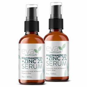 12% Niacinamide Serum for Face   Zinc PCA - Vitamin B3, 2% Zinc PCA and Hyaluronic Acid Serum Known to Even Skin Tone, Shrink Pores, Pump Fine Lines, Reduce Oil, and Hydrate, 2 Oz (2 Pack)