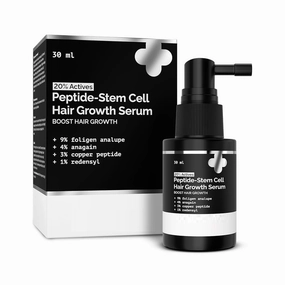 20% Actives Peptide Stem Cell Hair Grouth Serum -30 ml with 9% Foligen Analupe 4% Anagain 3% Copper Peptide 1% Redensyl, White