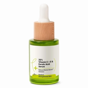 20% Vitamin C, Vitamin E & Ferulic Acid Serum with Natural Biome-Boost| Reduces Dark Spots, Fine Lines, Wrinkles & Signs of Aging| Radiant, Glowing & Strengthened Skin | 30ml