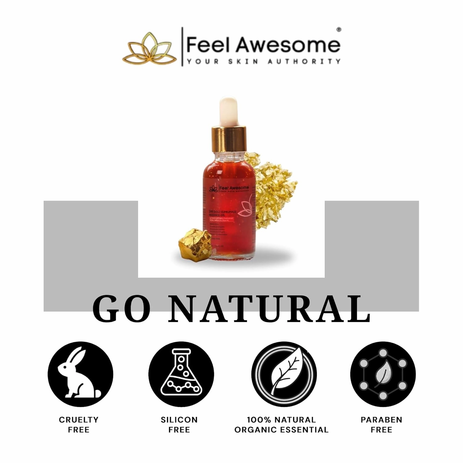 24K Gold Face Serum with Kumkumadi Oil (90.5%) & Almond Oil (25%) Anti-Aging, Brightening, Wrinkle Care 1 Fl Oz/ 30ml for Glowing Skin