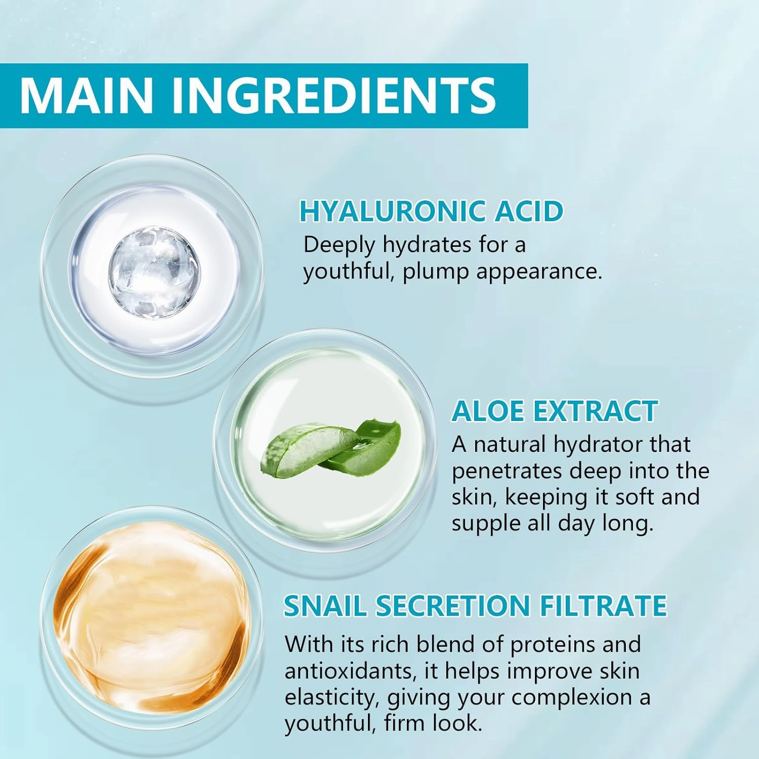 2.3% Hyaluronic Acid Serum for Face with 1% Snail Secretion Filtrate Deep Moisturizing Anti-Aging Anti-Wrinkle (3Pack-Each 0.507 fl.oz | 15ml)
