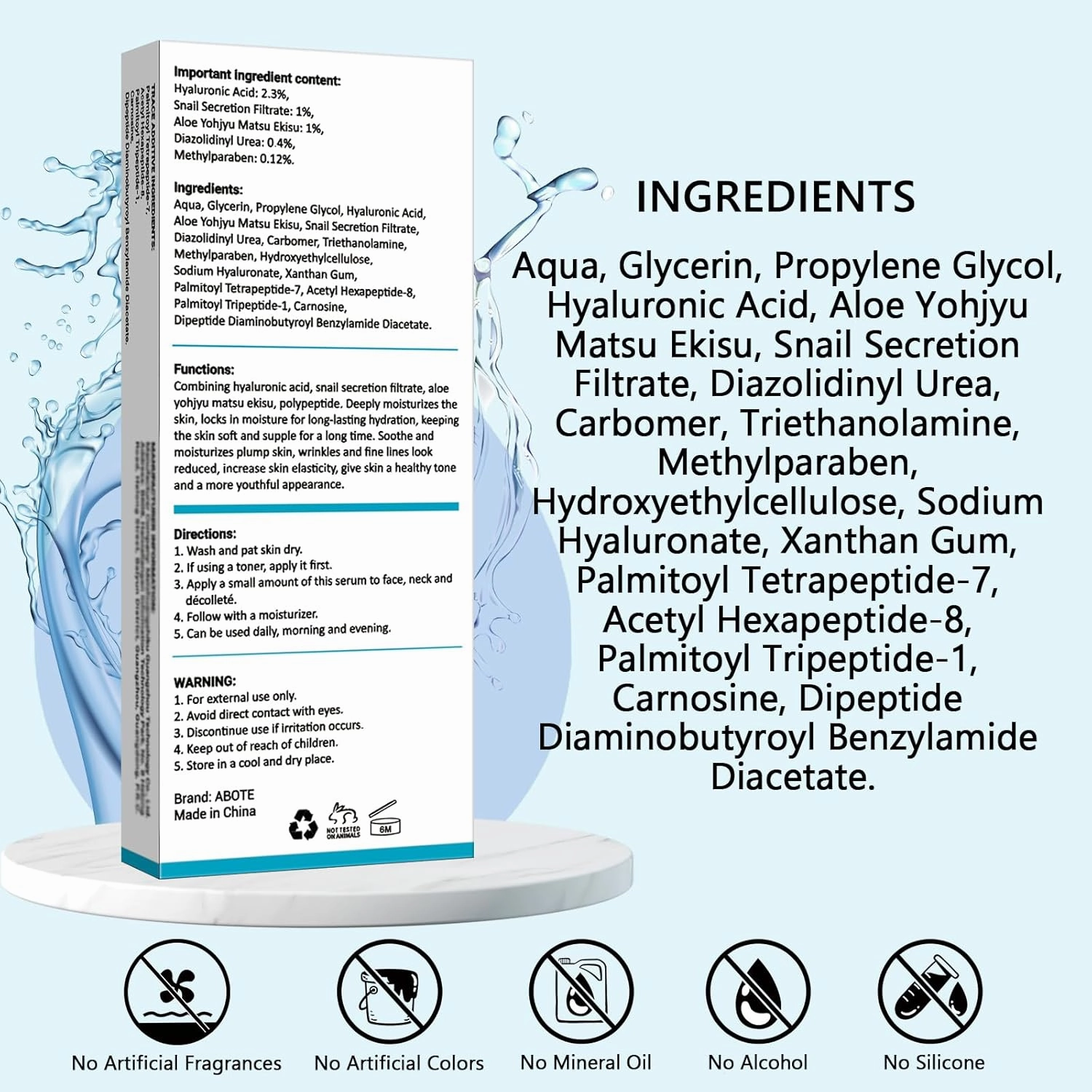 2.3% Hyaluronic Acid Serum for Face with 1% Snail Secretion Filtrate Deep Moisturizing Anti-Aging Anti-Wrinkle (3Pack-Each 0.507 fl.oz | 15ml)