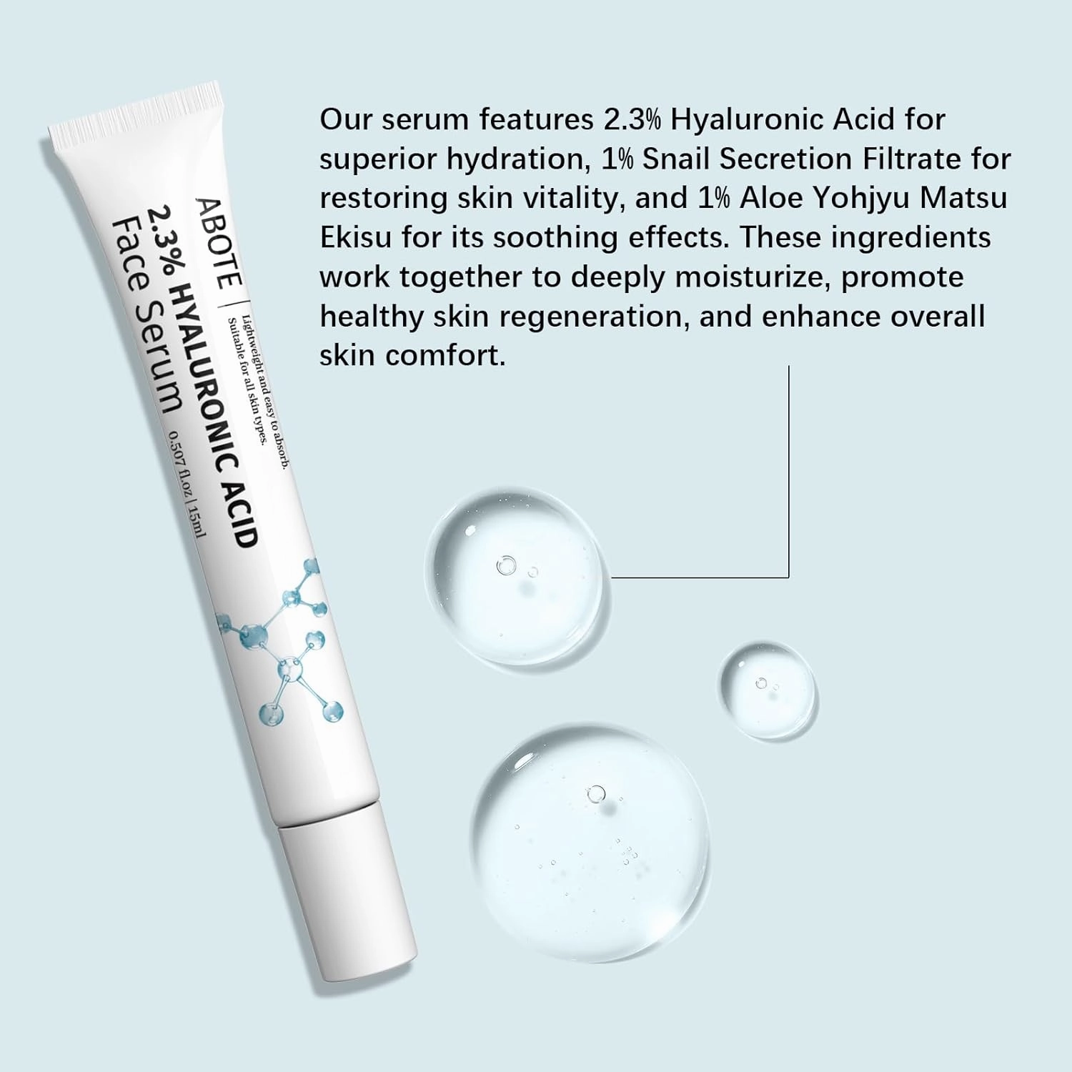 2.3% Hyaluronic Acid Serum for Face with 1% Snail Secretion Filtrate Deep Moisturizing Anti-Aging Anti-Wrinkle (3Pack-Each 0.507 fl.oz | 15ml)