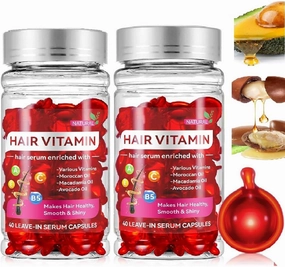 2 Box Hair Treatment Vitamin Serum Oil Capsules, Enriched with Moroccan Macadamia Avocado Oils Leave-in Vitamins A C E Pro B5 Hair Serum Oil for Frizzy and Damaged Hair.(80 Pcs)