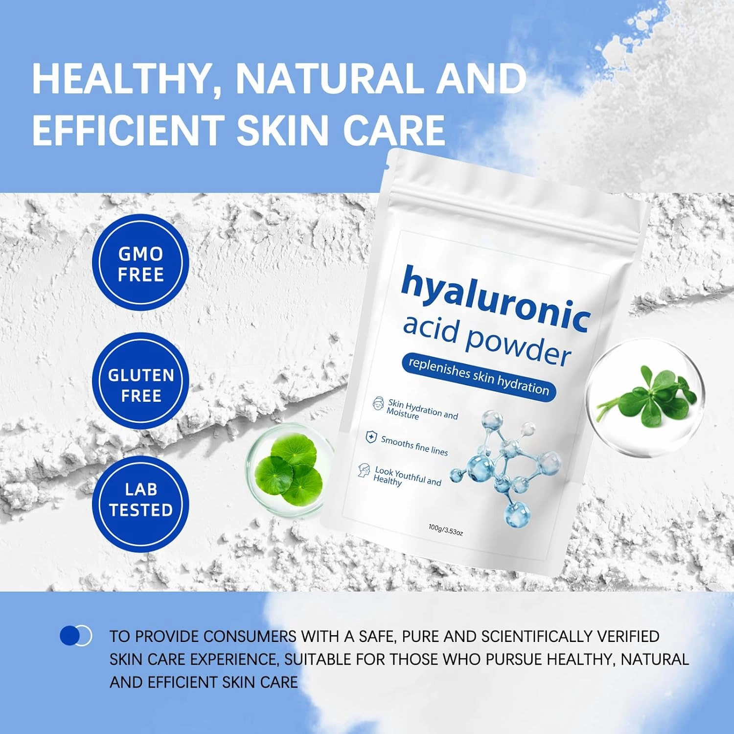 2 Pack Hyaluronic Acid Powder,Low Molecular Weight Organic Hyaluronic Acid Serum Powder for Face.