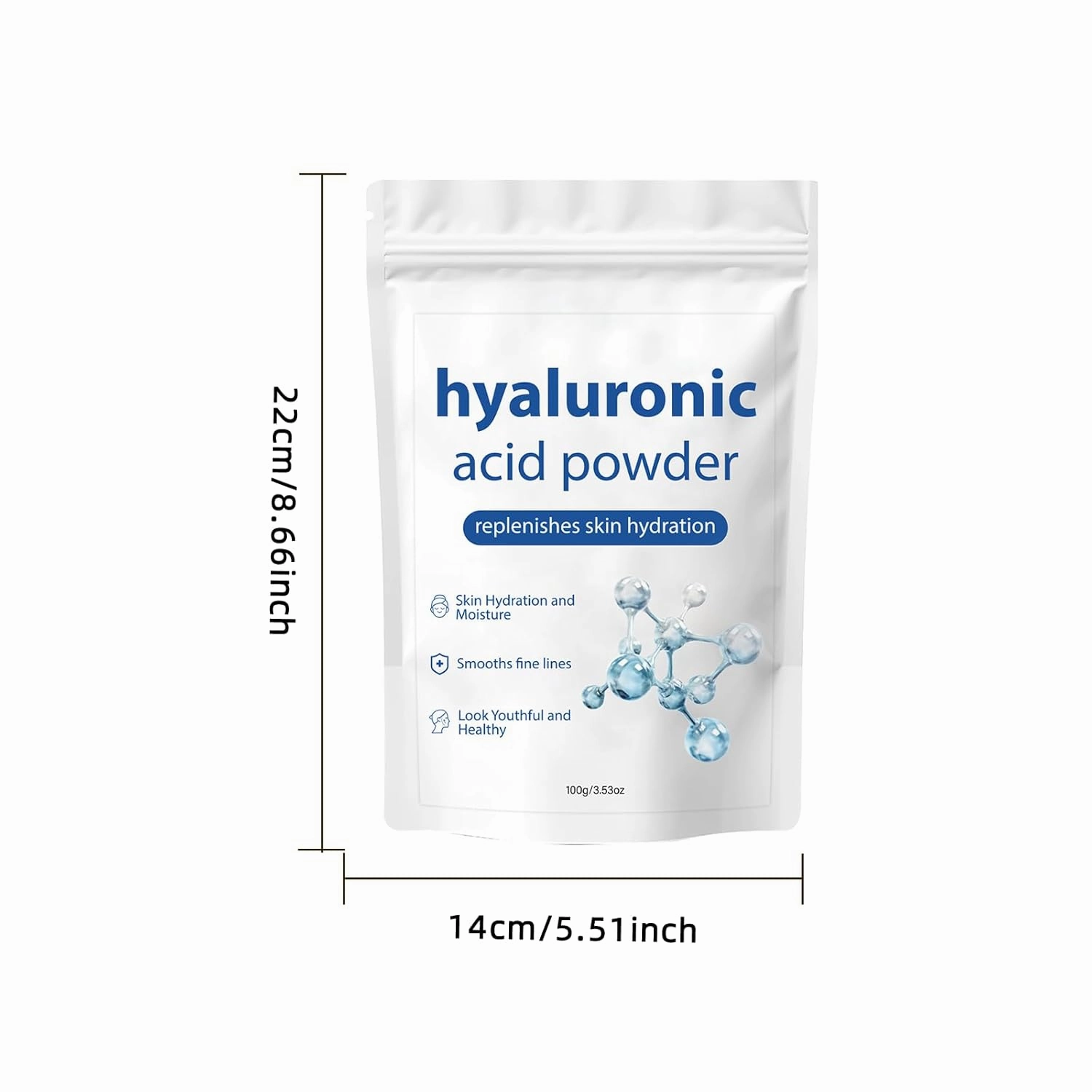 2 Pack Hyaluronic Acid Powder,Low Molecular Weight Organic Hyaluronic Acid Serum Powder for Face.