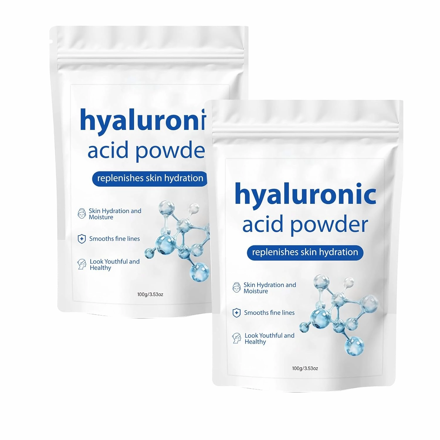 2 Pack Hyaluronic Acid Powder,Low Molecular Weight Organic Hyaluronic Acid Serum Powder for Face.