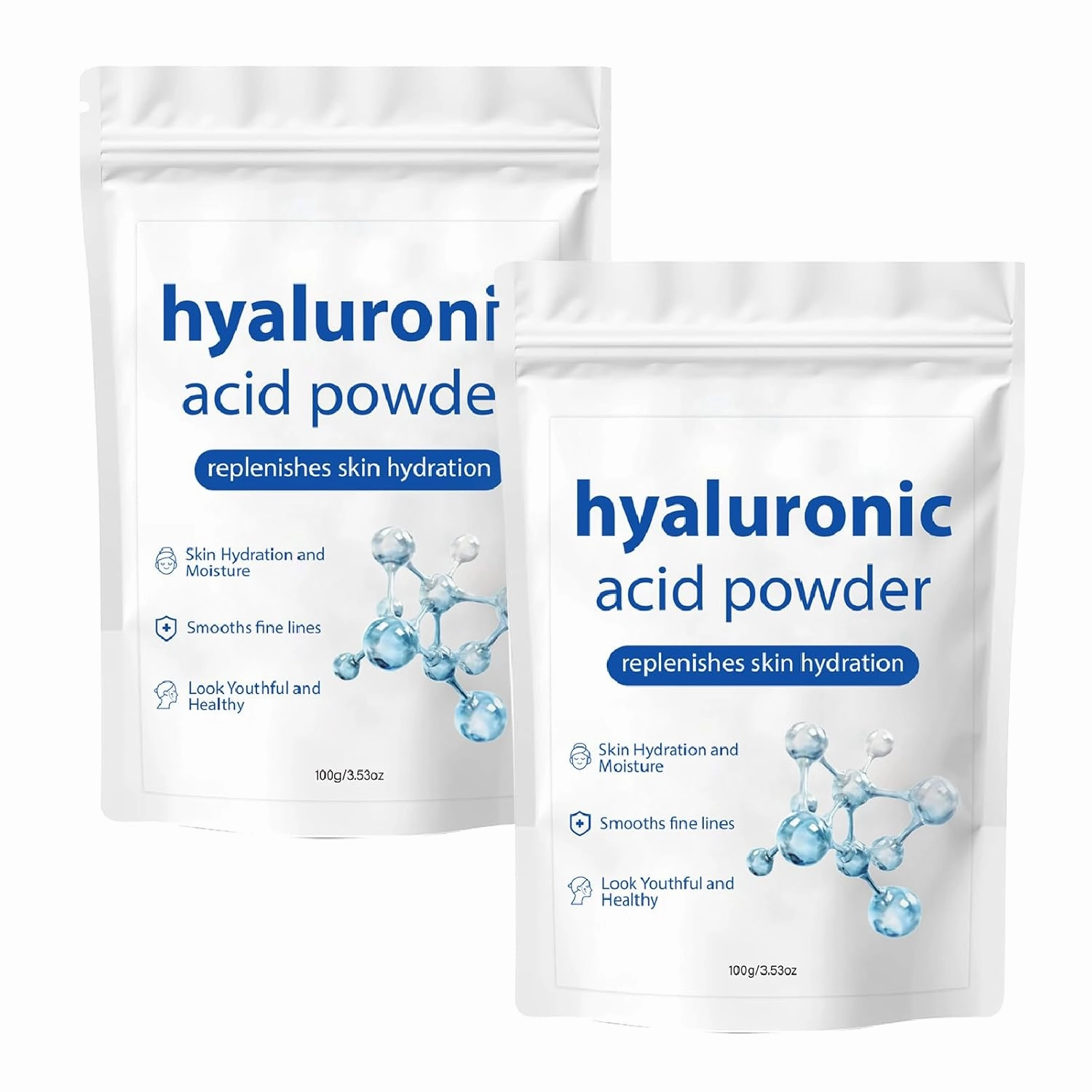 2 Pcs Hyaluronic Acid Powder, Low Molecular Weight Hyaluronic Acid for Skin Water Soluble Hydrating Nourish Face Serum.