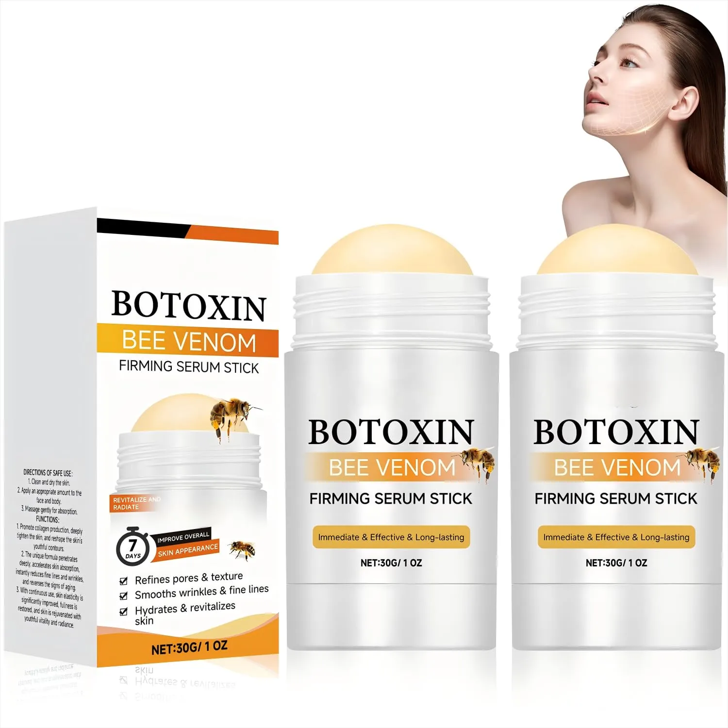 2Pcs Botox Bee Venom Firming Serum Stick Botox Bee Venom Wrinkle Removal Cream Advanced Firming & Wrinkle-Reducing Cream,Restore Skin Elasticity,Lifts, Plumps Reduces Fine Lines