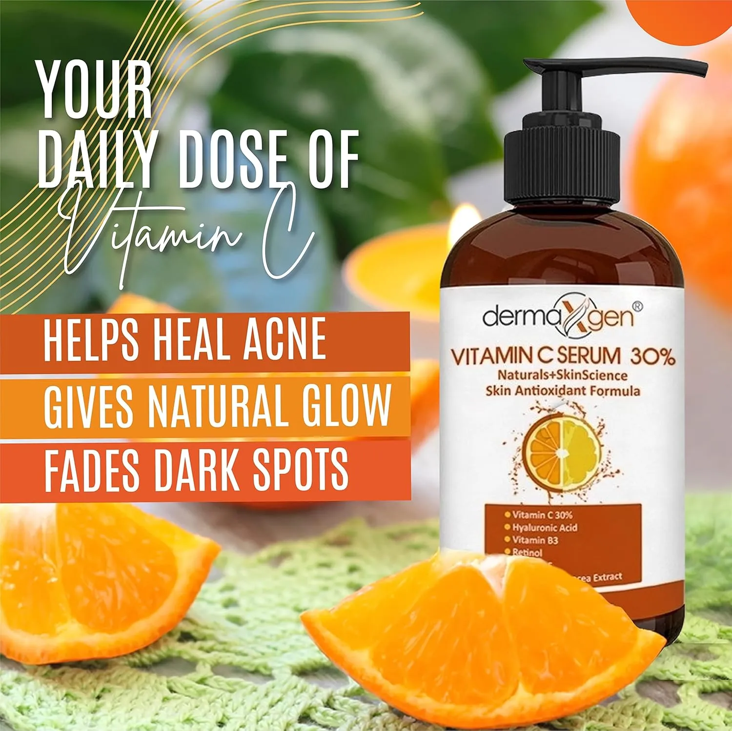 30% Vitamin C Serum (8 Fl Oz) Pure Organic Anti- Wrinkle   Hyaluronic Acid   Retinol   Vitamin E   Vitamin B, Facial Serum For Anti-aging, Wrinkles, And Fine Lines.