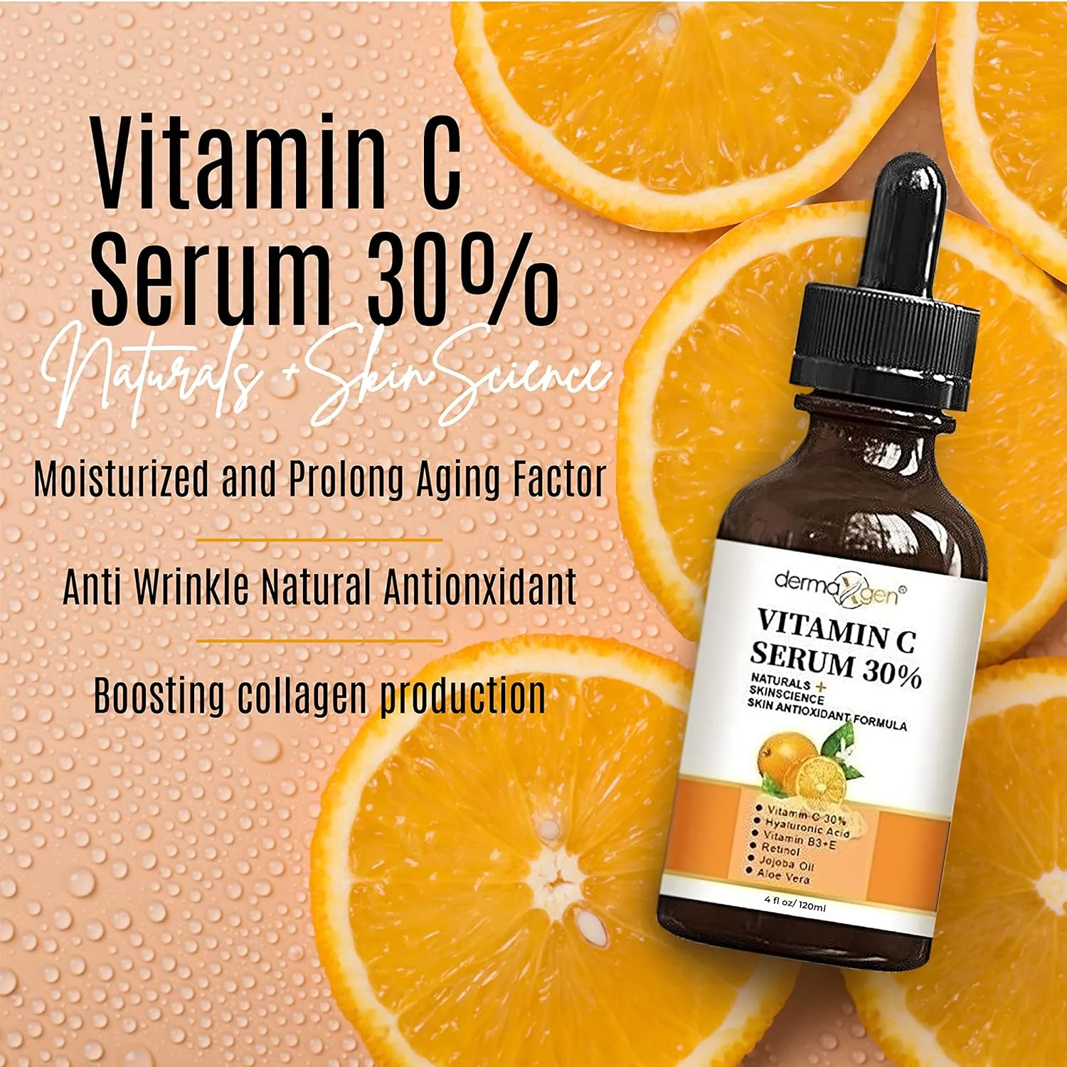 30% Vitamin C Serum for Face, Hyaluronic Acid   Vitamin (B3   E)   Jojoba   Aloe Vera- Natural & Organic Anti Wrinkle & Skin Rejuvenator Moisturizer Vitamin C for All Skin - (4 FL OZ)