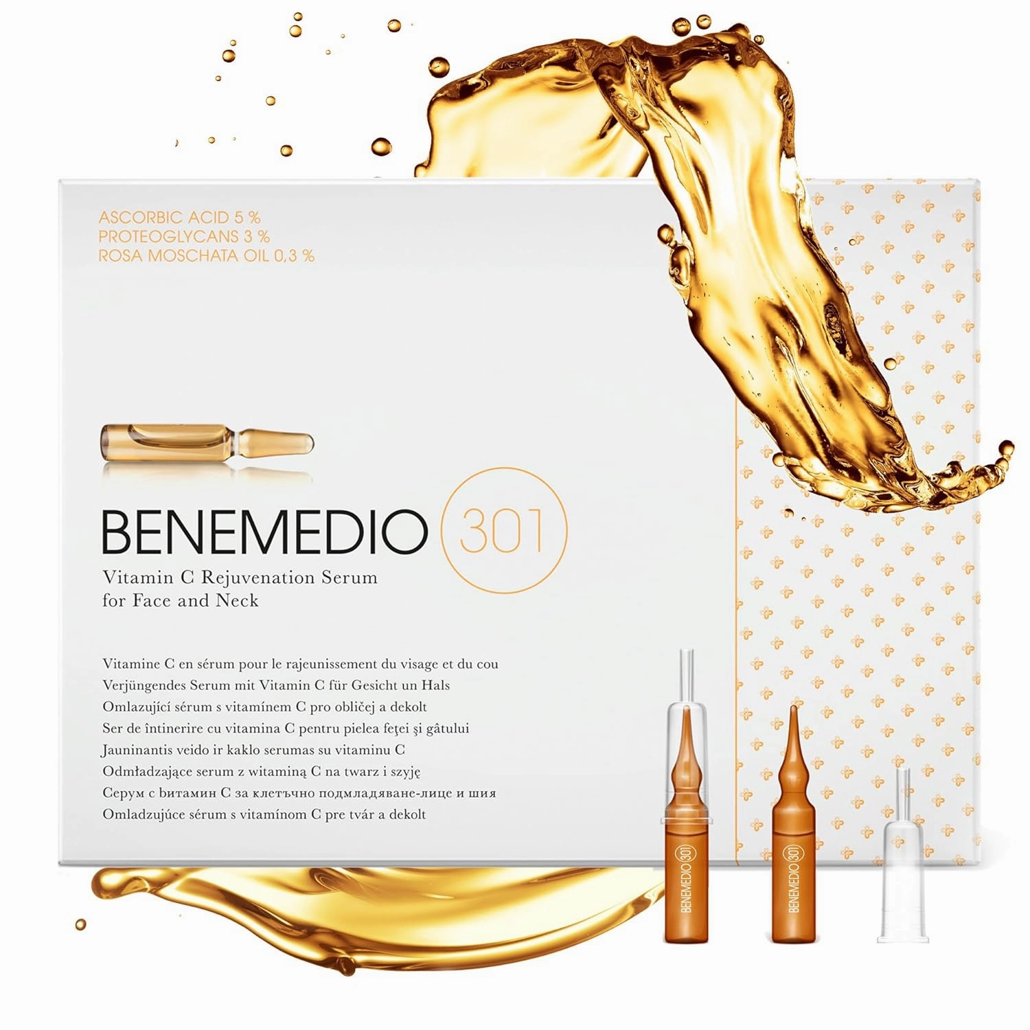 301, Proteoglycan Vitamin C Serum for Face and Neck Wrinkles, Fine Lines, Sun or Dark Spots and Scars Fading | Swiss Formula | 10 vials of 0.068 fl oz each