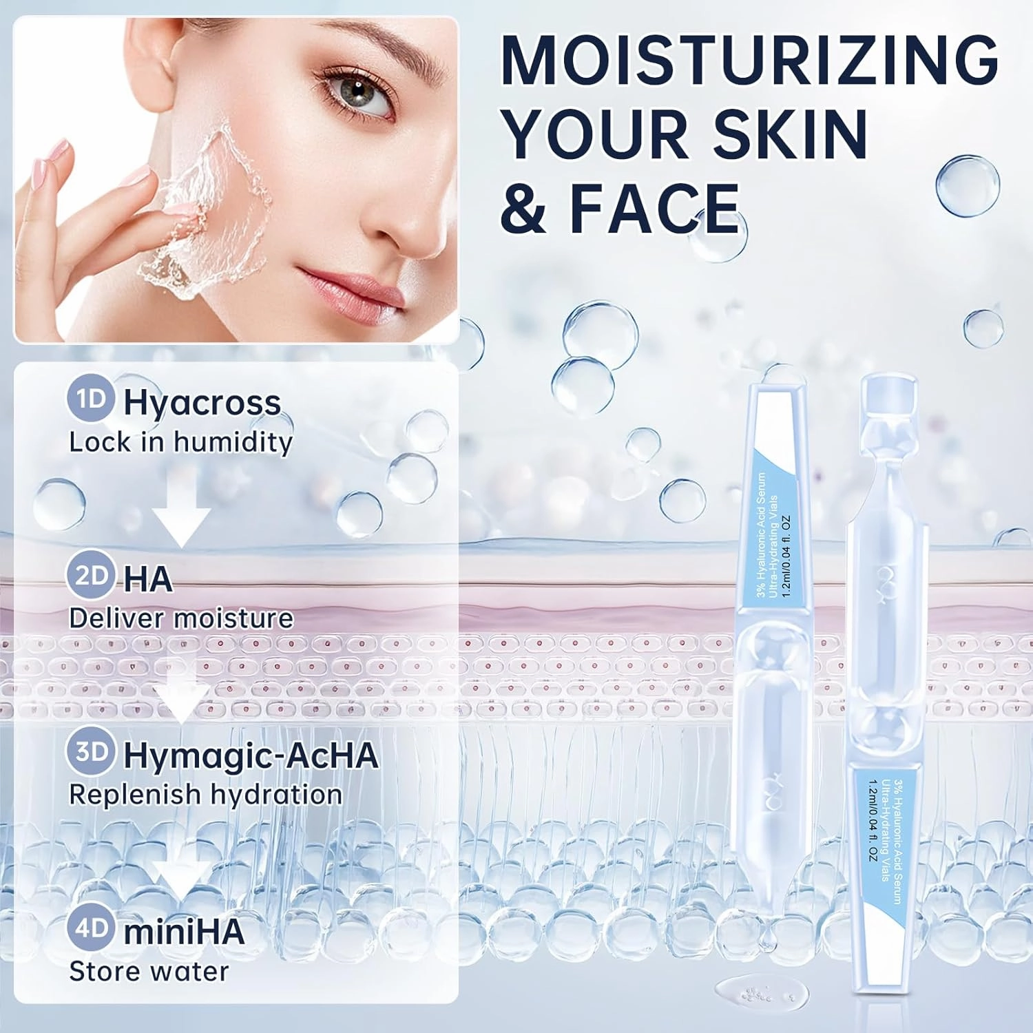 3% Hyaluronic Acid Serum Ultra-Hydrating Vials, 60pcs Hyaluronic Acid Tubes, Wake Nature Perfection, Hyaluronic Serum for Face, Ultra Hydrating Essence with Collagen & Hyaluronic