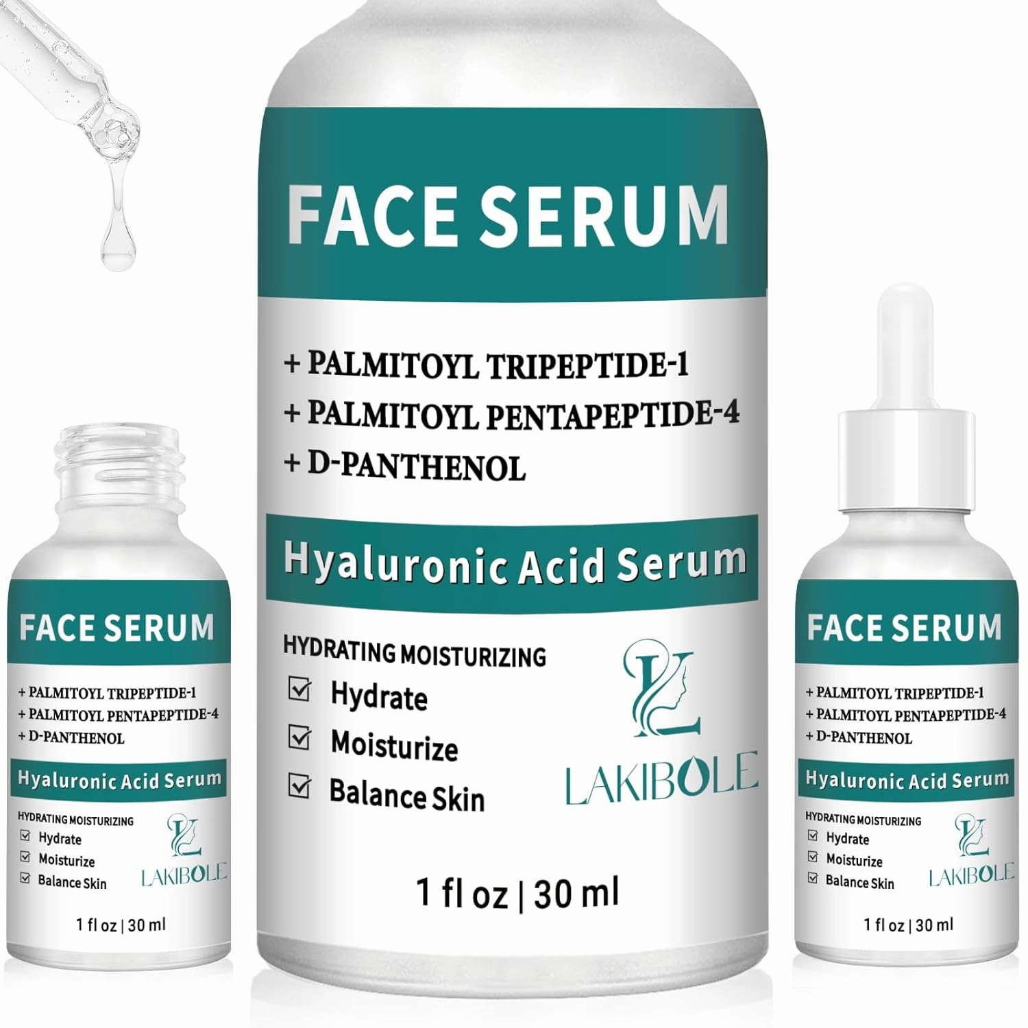 3 Pack 2% Hyaluronic Acid Serum with Advanced Peptide Complex for Optimal Hydration & Skin Balance (1fl.oz/30ml Each)