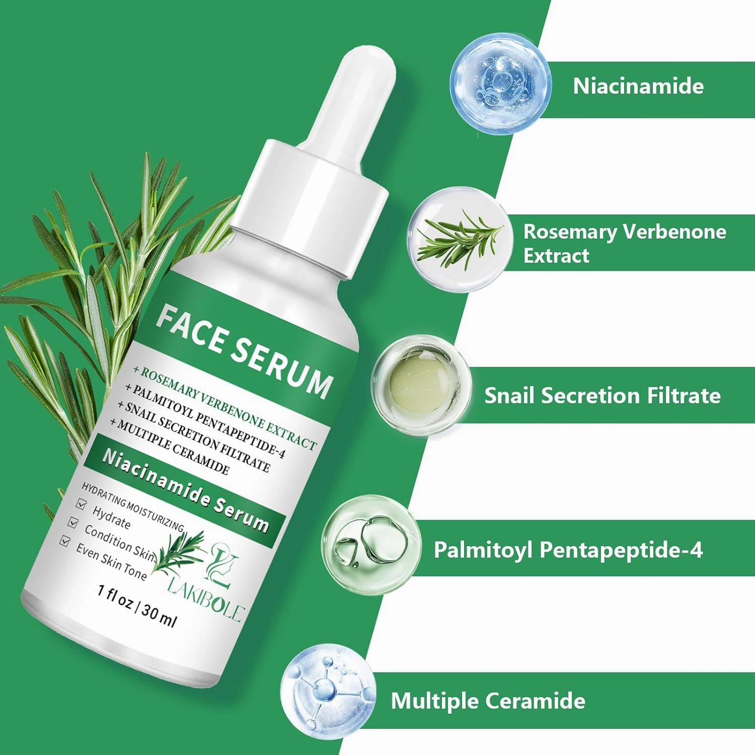 3 Pack 5% Niacinamide Serum with 4% Rosemary Verbena Extract for Harmonized Hydration & Skin Tone (1fl.oz/30ml Each)