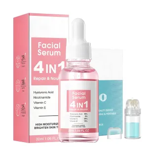 4-in-1 Facial Serum – Hyaluronic Acid, Nicotinamide, Vitamin C, Vitamin E with Micro Infusion System – Repair & Nourish, 1 Fl Oz