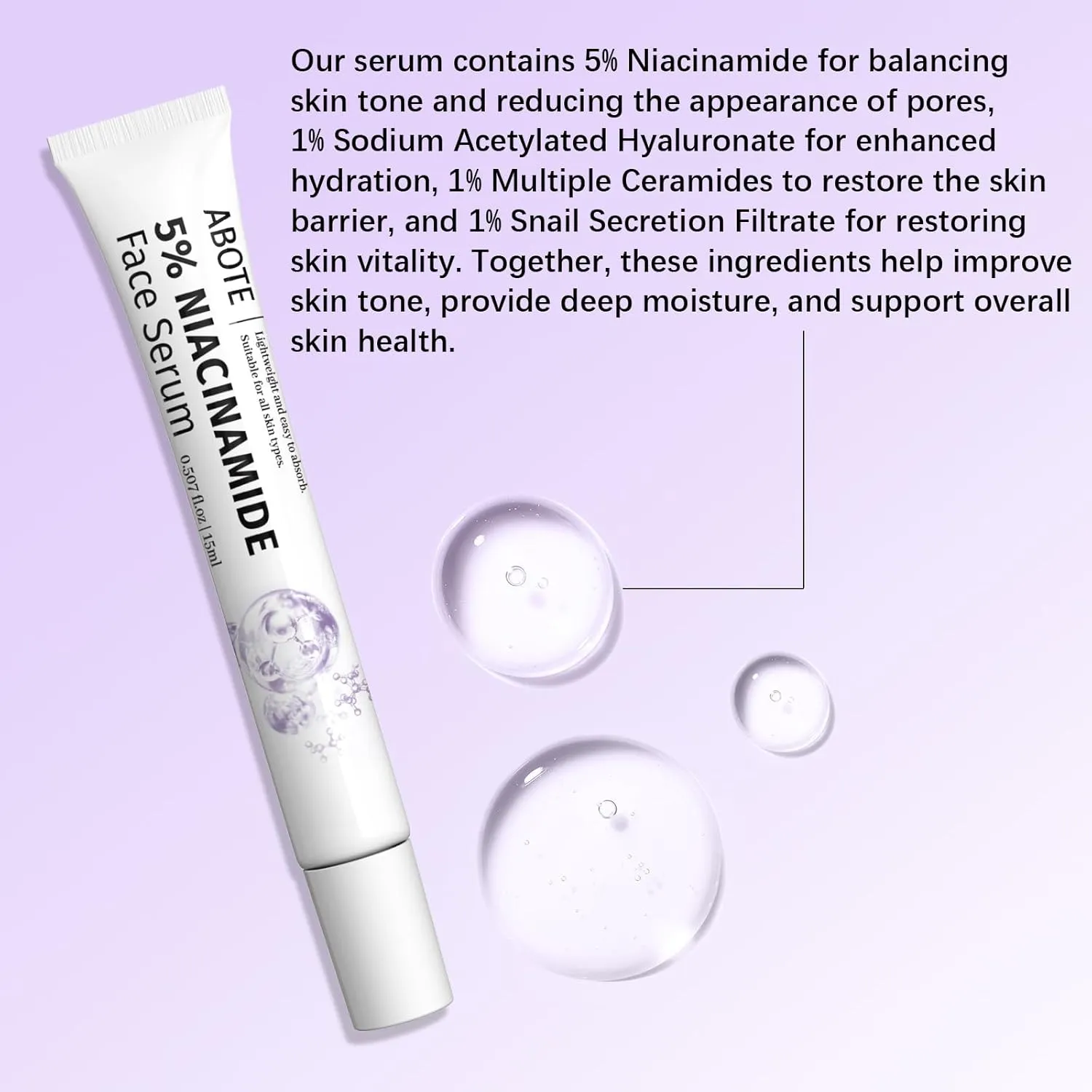 5% Niacinamide Serum for Face with 1% Ceramide Complex | 1% Snail Secretion Filtrate | 1% Hyaluronic Acid Deep Moisturizing Restore Skin Barrier & Skin Tone (3Pack-Each 0.507 fl.oz | 15ml)