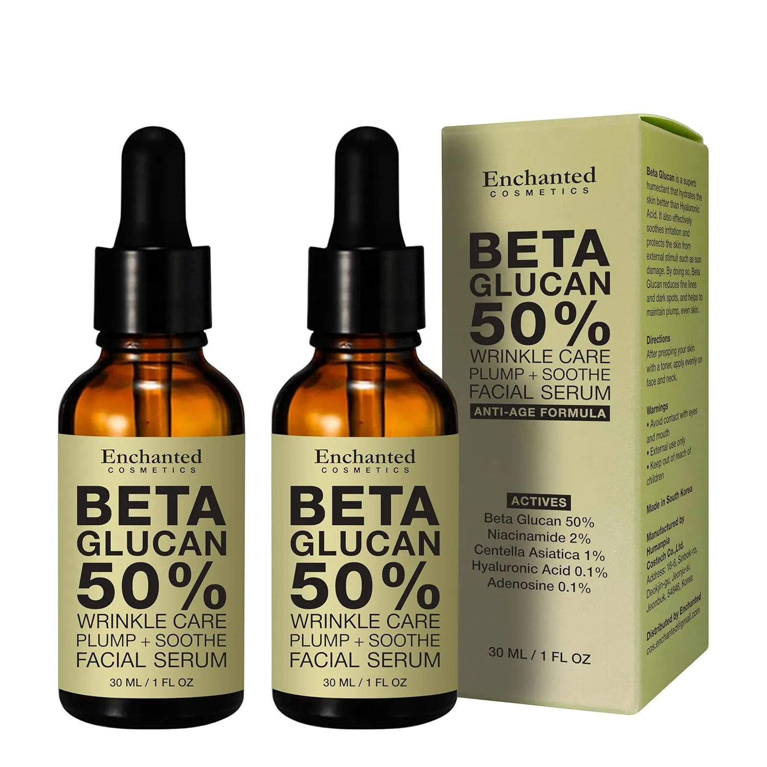 50% Beta Glucan Serum | Anti-Aging, Plumping, Hydrating for Dry Skin, Fine Lines, Wrinkles, Dark Spots | Niacinamide, Centella, Hyaluronic Acid | Korean Skincare | Non-Greasy, Lightweight (2pcs)