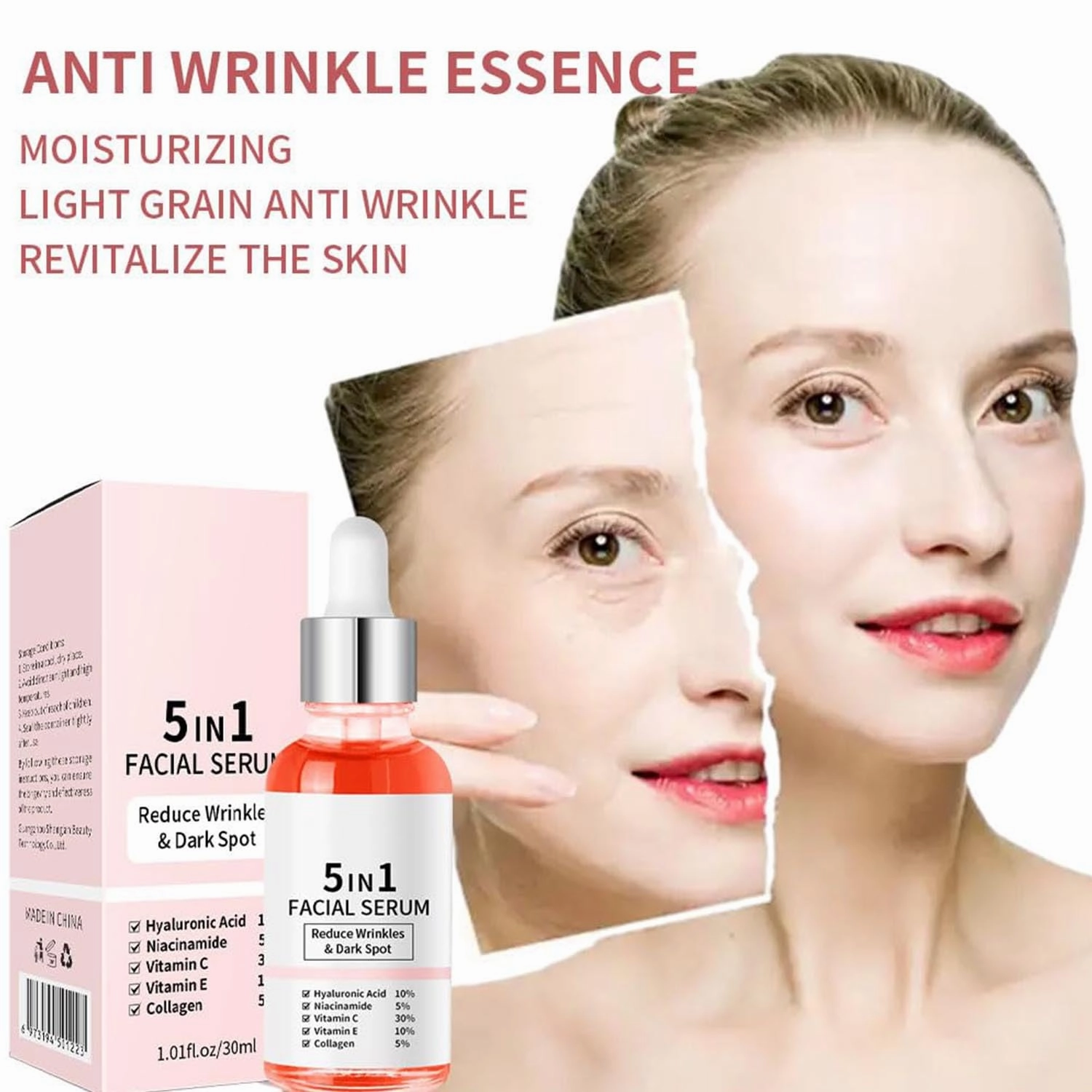 5 In 1 Anti Wrinkle Firming Serum, Finones Skin Vitamin Serum, Wrinkle Lifting and Firming Essence with Hyaluronic Acid