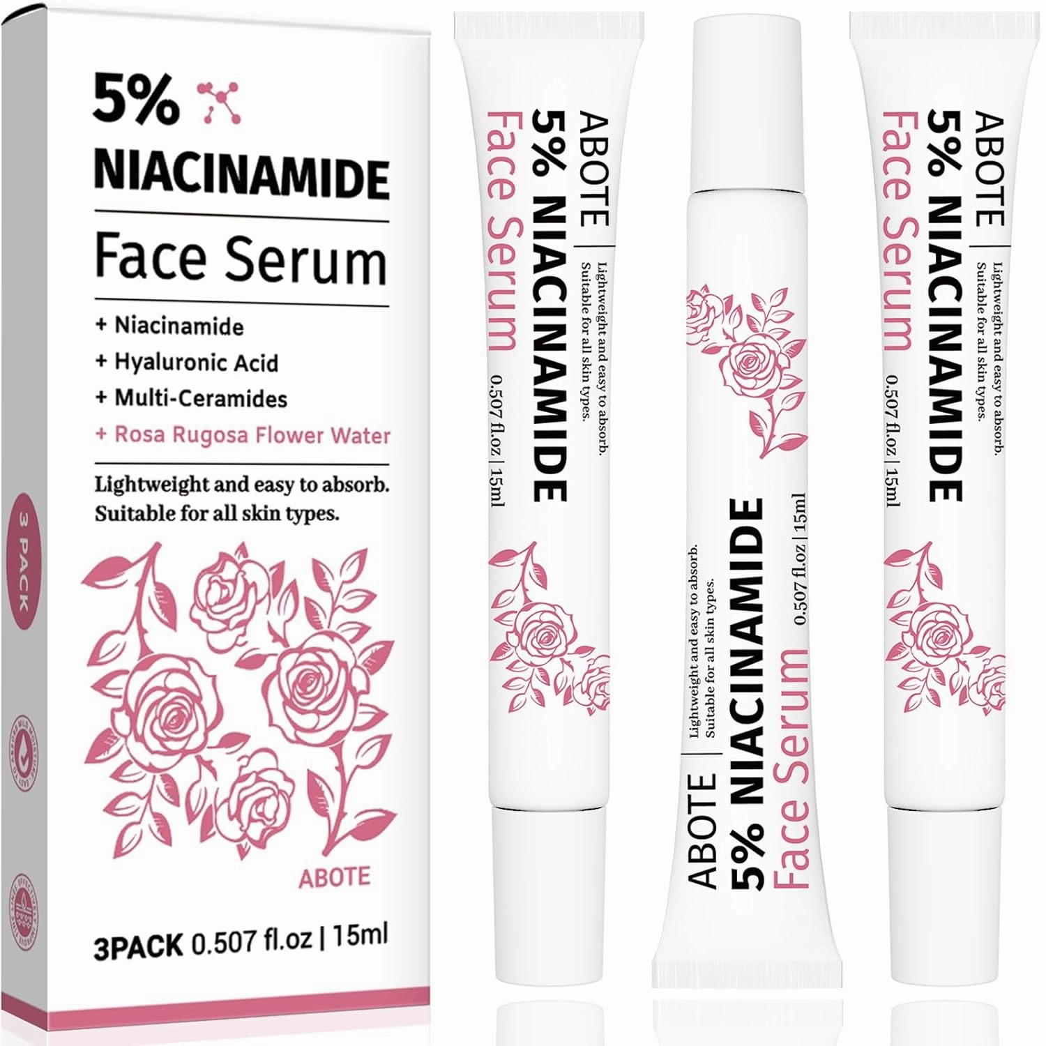 5% Niacinamide Serum with 5% Damascus Rose Water for Face Deep Hydration, Soothes Skin, Enhances Elasticity (3 Pack 0.507 fl.oz | 15ml)