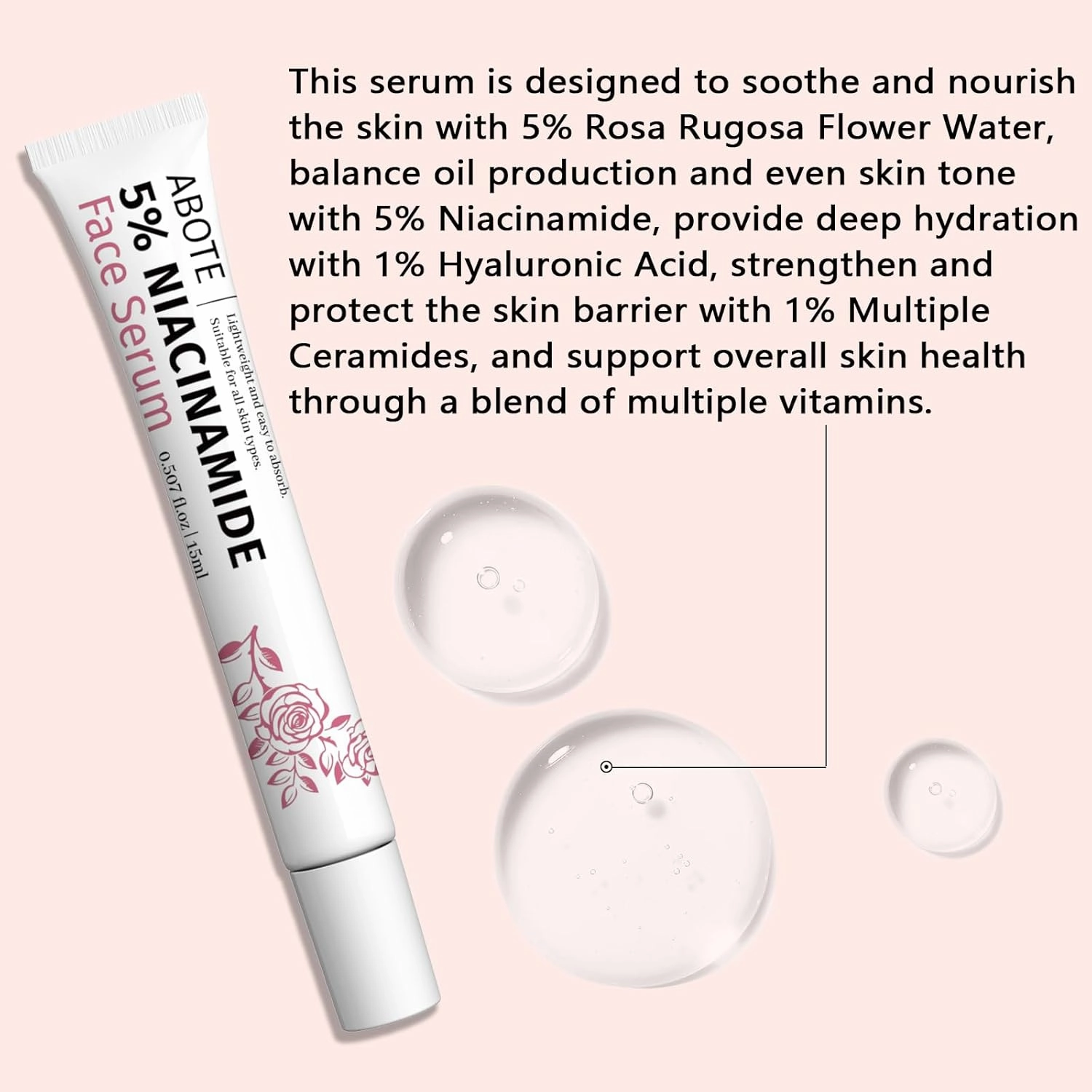 5% Niacinamide Serum with 5% Damascus Rose Water for Face Deep Hydration, Soothes Skin, Enhances Elasticity (3 Pack 0.507 fl.oz | 15ml)