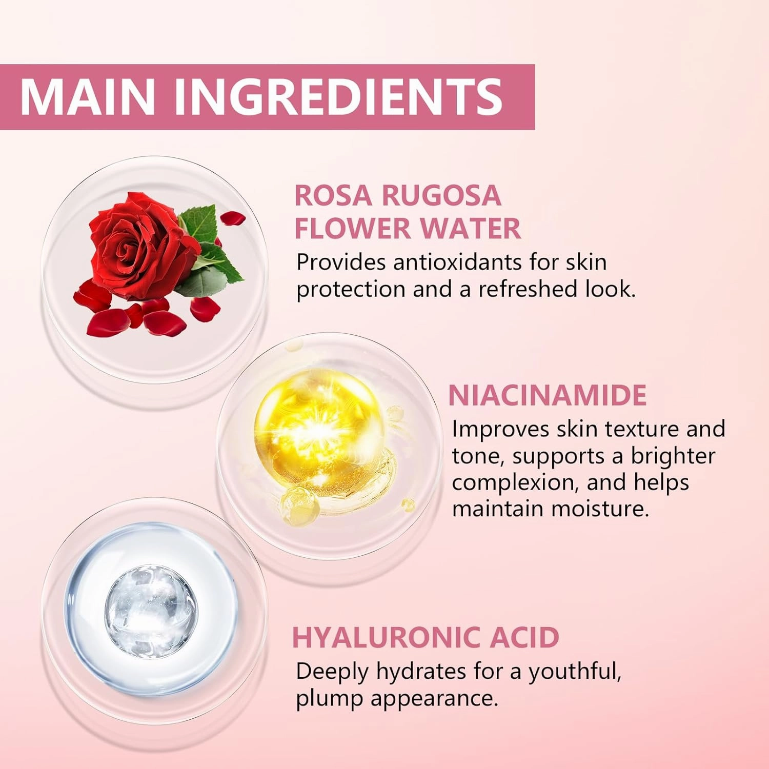5% Niacinamide Serum with 5% Damascus Rose Water for Face Deep Hydration, Soothes Skin, Enhances Elasticity (3 Pack 0.507 fl.oz | 15ml)