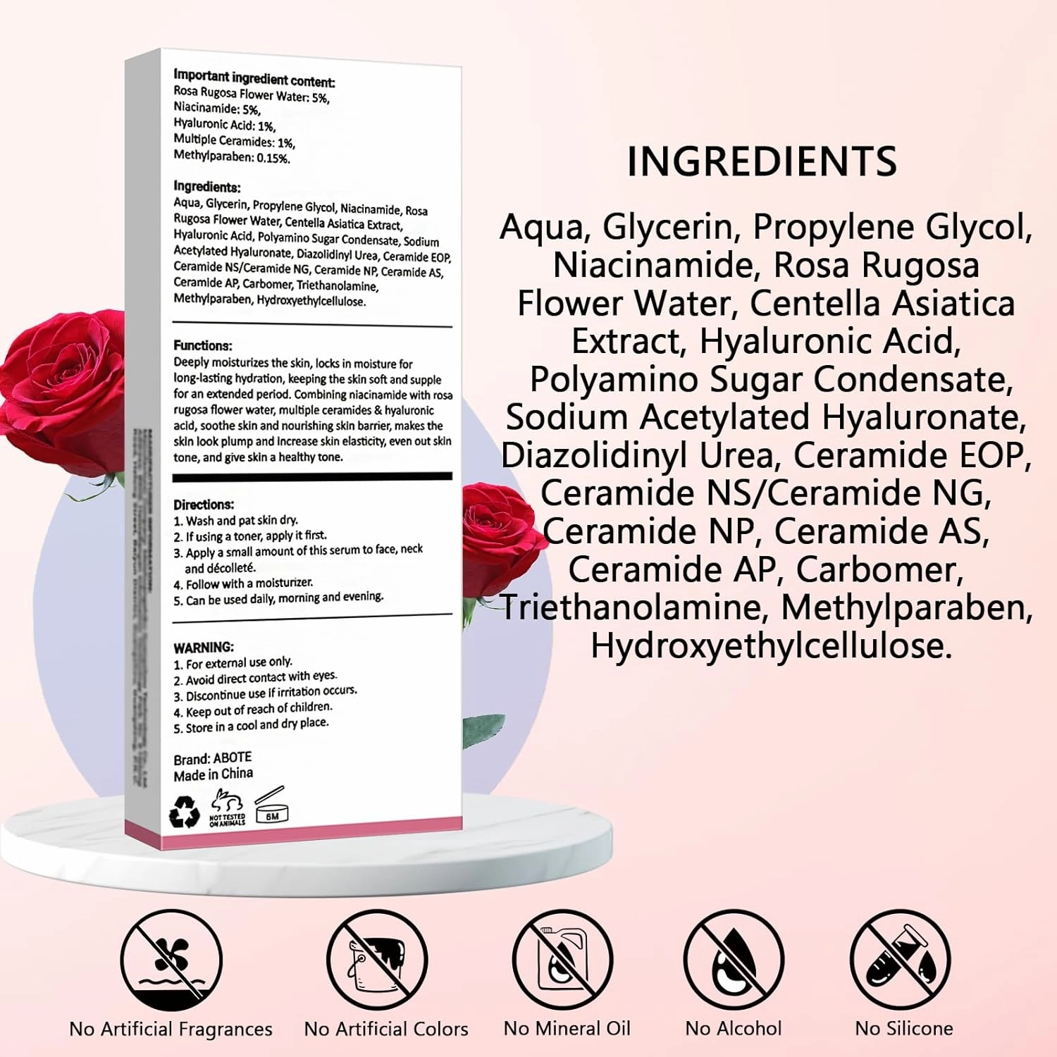 5% Niacinamide Serum with 5% Damascus Rose Water for Face Deep Hydration, Soothes Skin, Enhances Elasticity (3 Pack 0.507 fl.oz | 15ml)