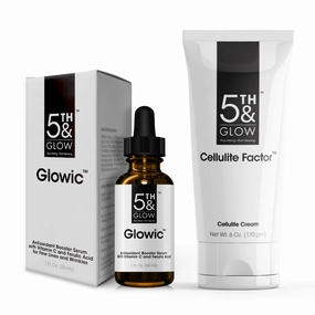 5th & Glow Beauty Care Set - Glowic Antioxidant Serum for Fine Lines & Wrinkles   Cellulite Factor Cream for Stomach & Thighs - Reduces the Appearance of Cellulite Dimples for Smooth, Toned Skin