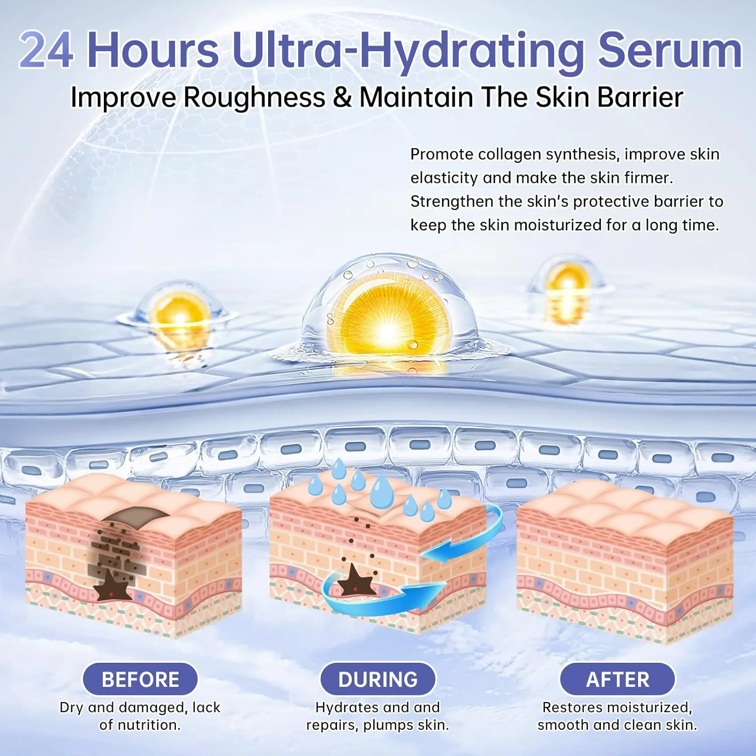 60 Pcs 5% Hyaluronic Acid Serum Ultra-Hydrating Vials, Hyaluronic Acid Tubes, Wake Nature Perfection Hyaluronic Serum, Single-Use Ultra-Hydrating Essence for Face