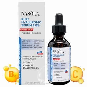 6.8% Pure Hyaluronic Acid Serum for Face, Hyaluronic Acid Moisturizer - Get the Moisture Your Skin Needs for a Healthy, Youthful Glow with Orange Peel Oil, Vitamin B5 and C, 2.02 Oz
