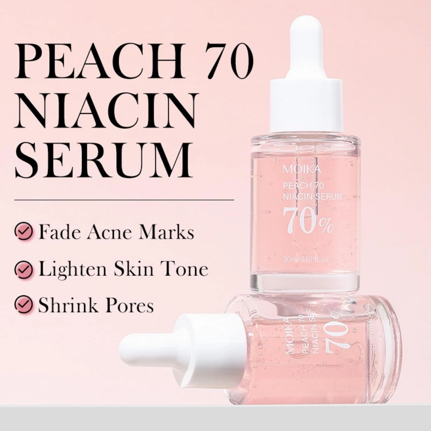 70% Niacinamide Peach Serum - Dark Spot Correcting, Peach Fruit Extract Serum   Vitamins C and E, Barrier Repair, Hydrates Skin, Reduce Fine Lines, Daily Clean Beauty - 30ML (2Pcs)