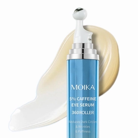 8% Caffeine Eye Cream & UnderEye Serum for Dark Circles, Puffiness & Wrinkles – 360° Massage Ball Roller for Women, Reduces Fine Lines & Under Eye Bags