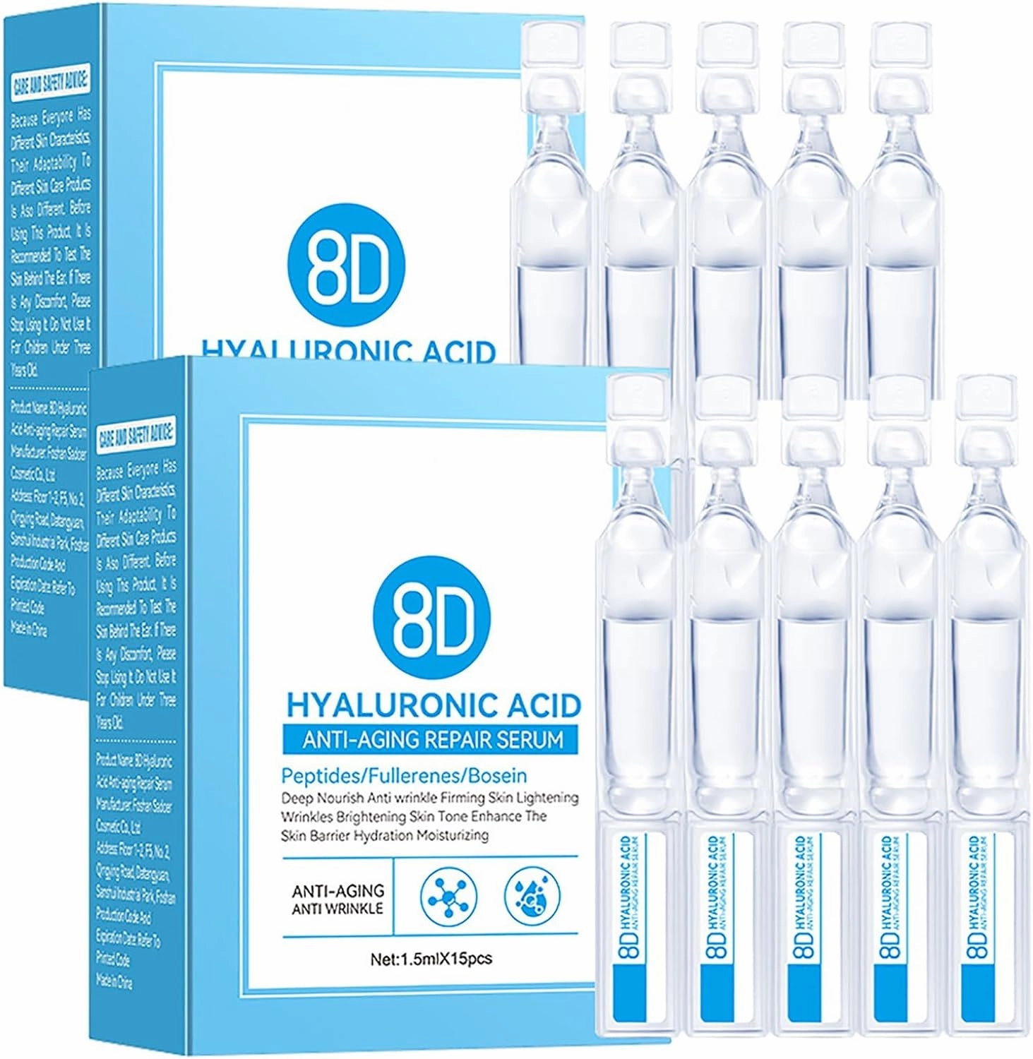 8D Hyaluronic Acid Anti-Wrinkle Repair Essence, Hyaluronic Acid Serum, Hyaluronic Acid Tubes, Ultra Hydrating Facial Serum for Face Anti-Aging Moisturizing(2 Boxes)