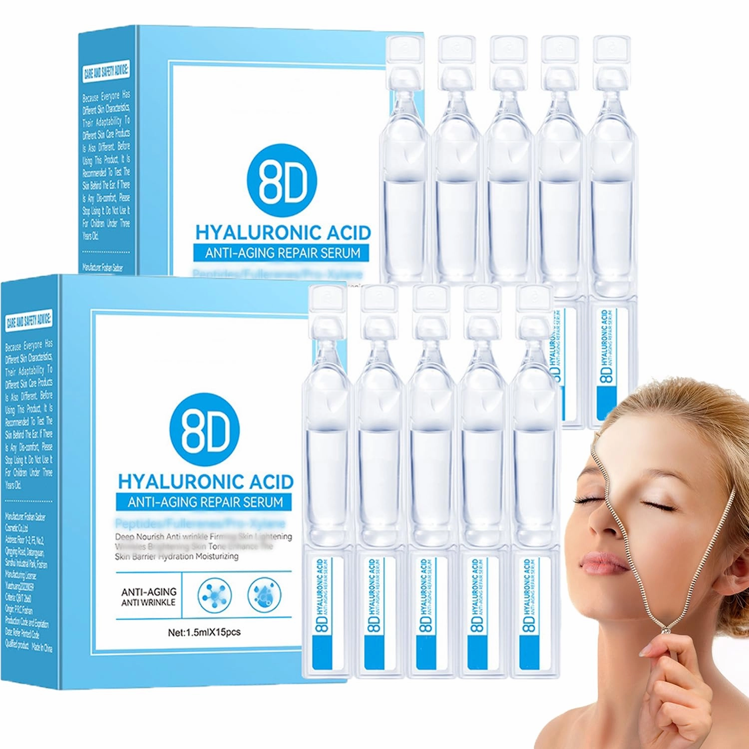 8d Hyaluronic Acid Anti-Wrinkle Repair Essence, Hyaluronic Acid Serum Revitalizing Face, Ultra-Hydrating HyaluronicAcid Serum Kits, HyaluronicAcidSerum for Face Anti-Aging Moisturizing (2 Box)