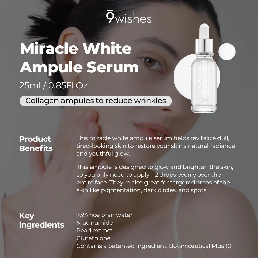 [9wishes] Miracle Ampule Serum - 73% Rice Bran Water, Niacinamide | Korean Skincare - 0.85Fl. Oz