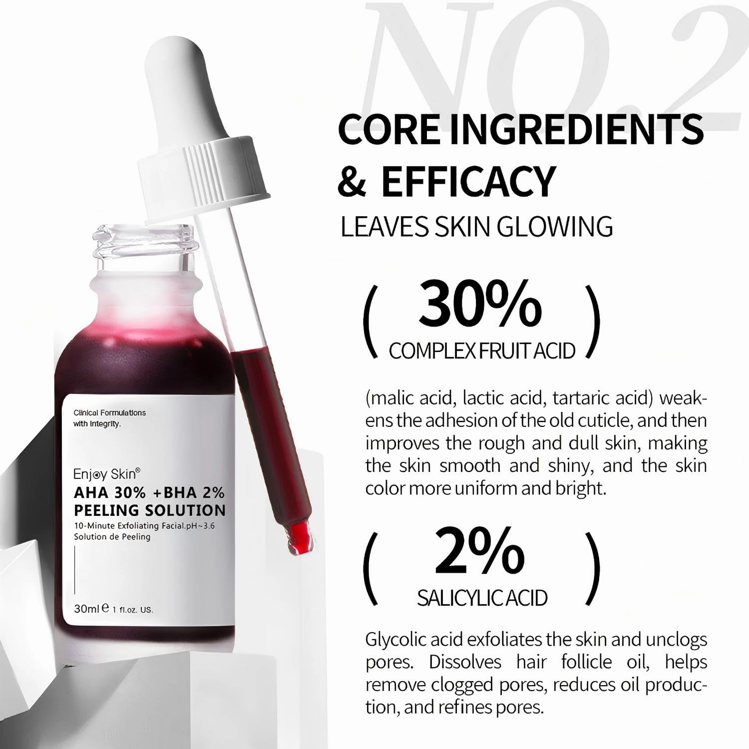 ‌Advanced AHA 30%   BHA 2% Exfoliating Serum: Unclogs Pores, Brightens Dullness, Controls Oil & Acne. Improves Rough Skin Texture for Smoother, Clearer, Glowing Complexion (2 Fl Oz,2)