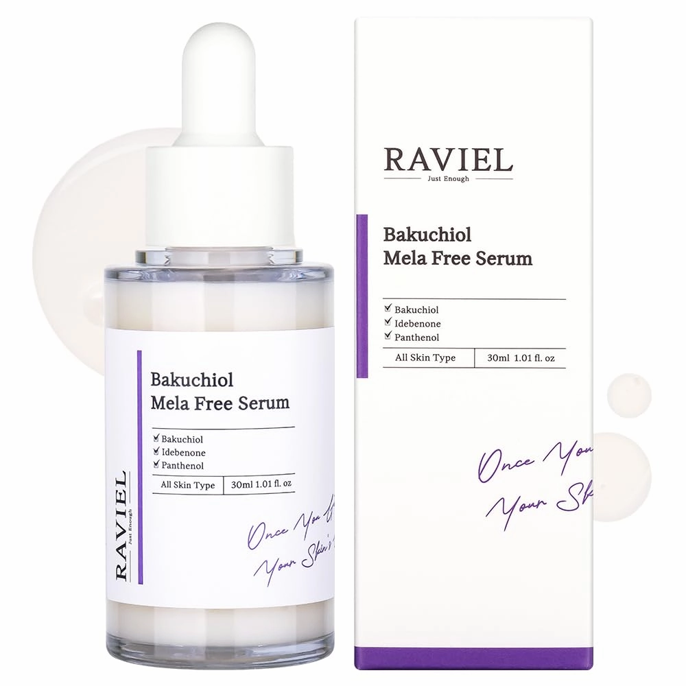 [RAVIEL] Korean Bakuchiol Mela-Free Serum – Retinol Alternative Anti-Aging Face Serum with Niacinamide & Hyaluronic Acid for Dark Spots, Uneven Skin Tone, Wrinkles & Sensitive Skin, 30ml /1.01 fl. oz.