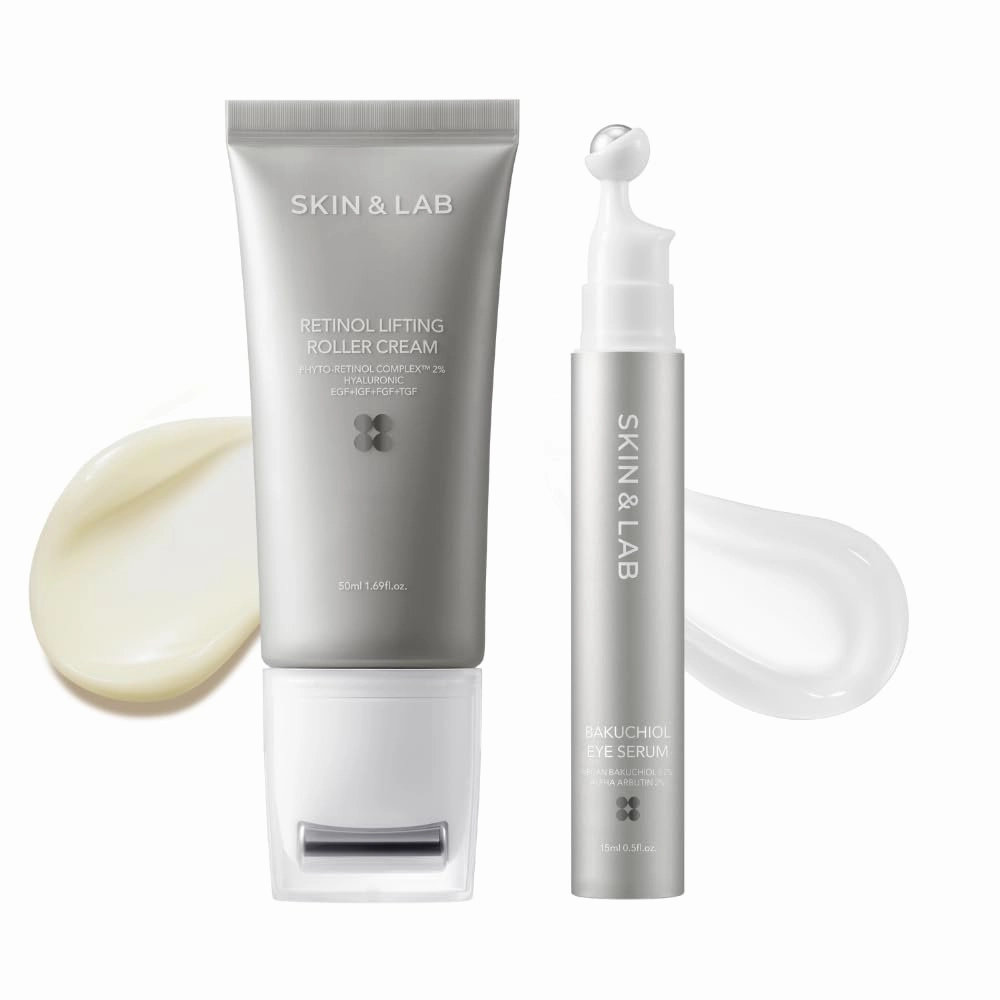 [SKIN&LAB] Wrinkle Care For Face and Eye Skincare Set: Includes Retinol Cream and Bakuchiol Eye Serum
