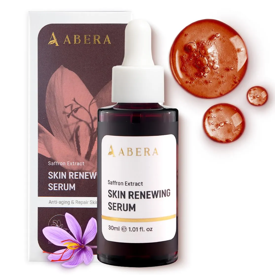 ABERA Saffron Serum For Melasma Treatment, Renewing for Face, Anti-Aging Serum for Fine Lines & Wrinkles, High Potency Saffron Extract, Hydrating Serum, Dark Spot Remover, 1.01 Fl Oz