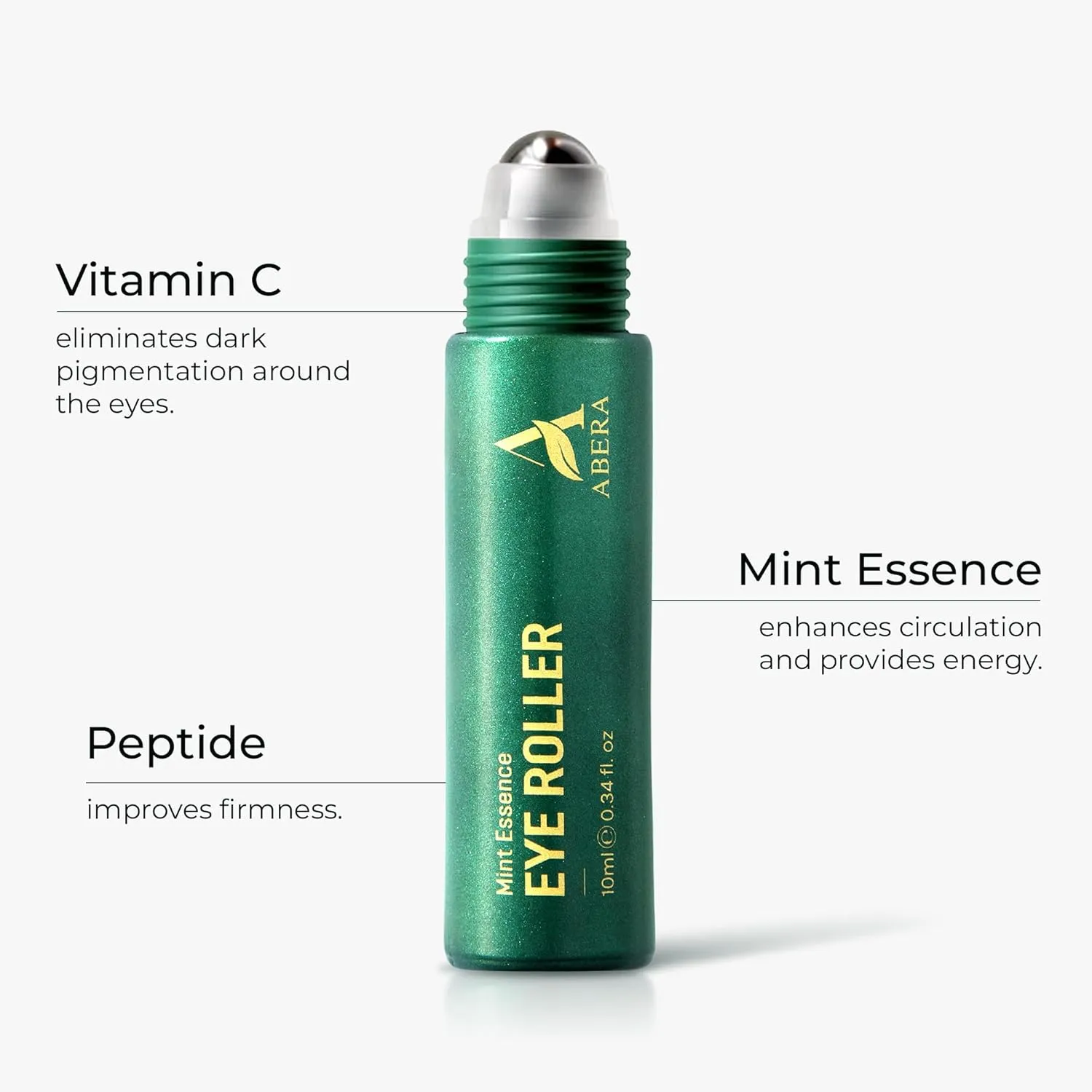 Abera Under Eye Roller for Men – Eye Roller Serum for Puffy Eyes & Dark Circles, with Mint Essence, Vitamin C, Peptides & Anti-Aging Benefits – 0.34 Fl Oz