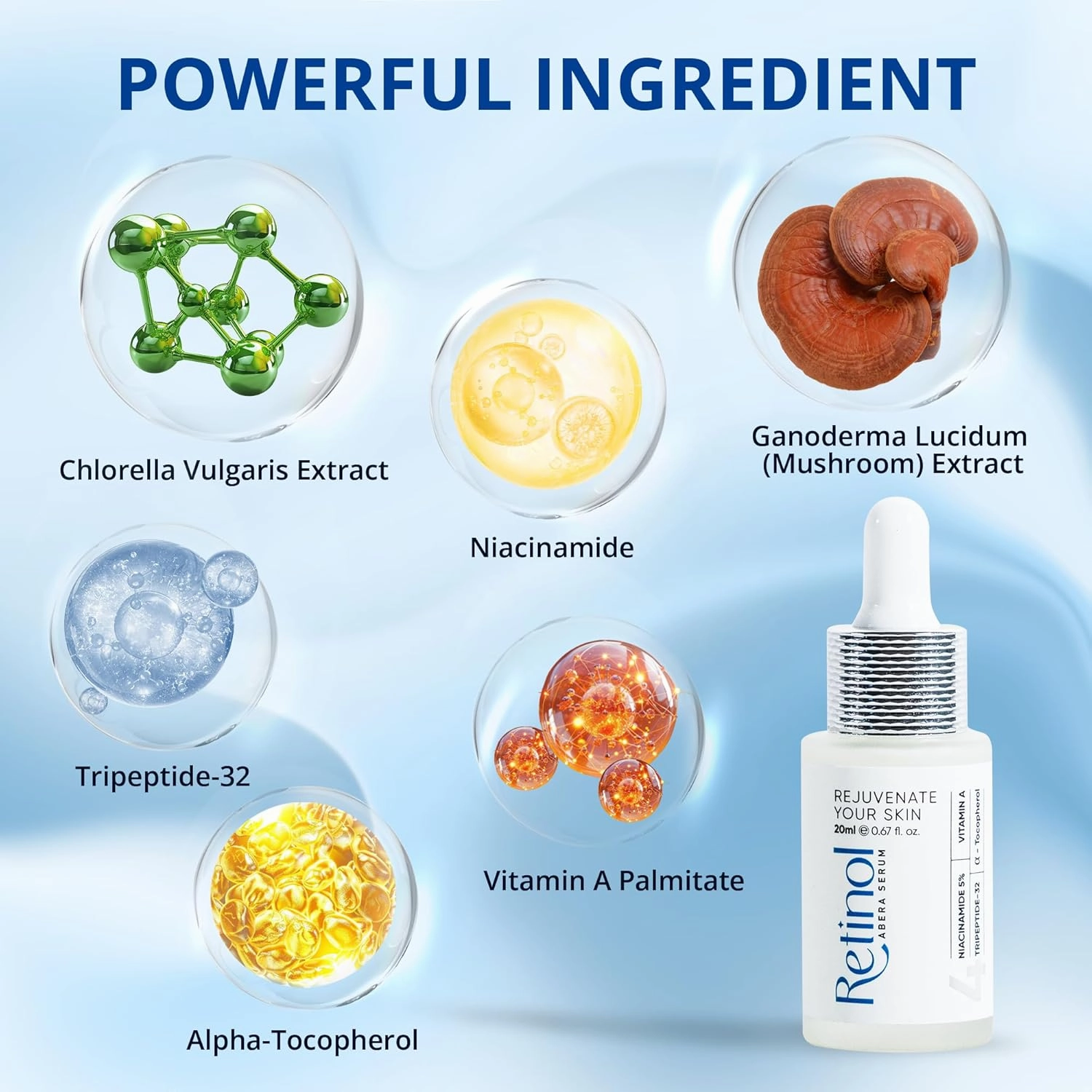 ABERA Retinol Anti-Wrinkles Serum, Moisturizer For Face, Anti-Aging Serum For All Skin Type, Reduce Fine Lines & Eye Wrinkles, Firming Rejuvenating Serum, Ganoderma Extract (0.67 Fl Oz.)