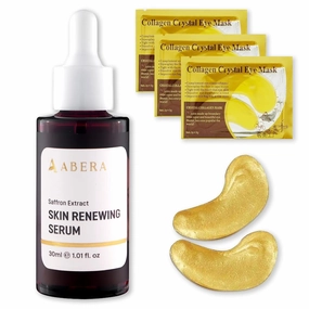 ABERA Saffron Serum For Melasma Treatment, Renewing for Face, Anti-Aging Treatment for Fine Lines & Wrinkles, High Potency Saffron Extract, Hydrating Serum, Dark Spot Remover (1 Box  3 Eye Patches)
