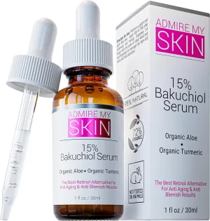 Admire My Skin Bakuchiol Serum Natural Retinol Serum Alternative for Face – Anti Blemish Anti Aging Facial Serum Contains Organic Aloe   Turmeric 1oz