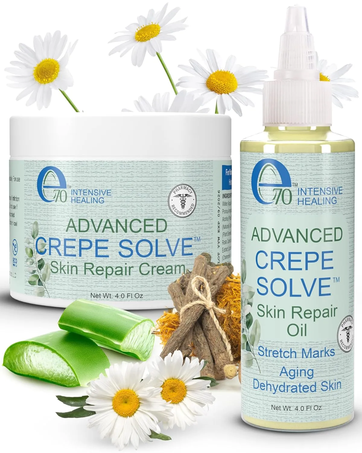 Advance Crepe Solve Skin Firming Cream & Moisturizing Body Oil Set - Made with Natural Oils, Licorice Root & Chamomile Extract - Face & Body Serum & Crepey Skin Smoothing Cream