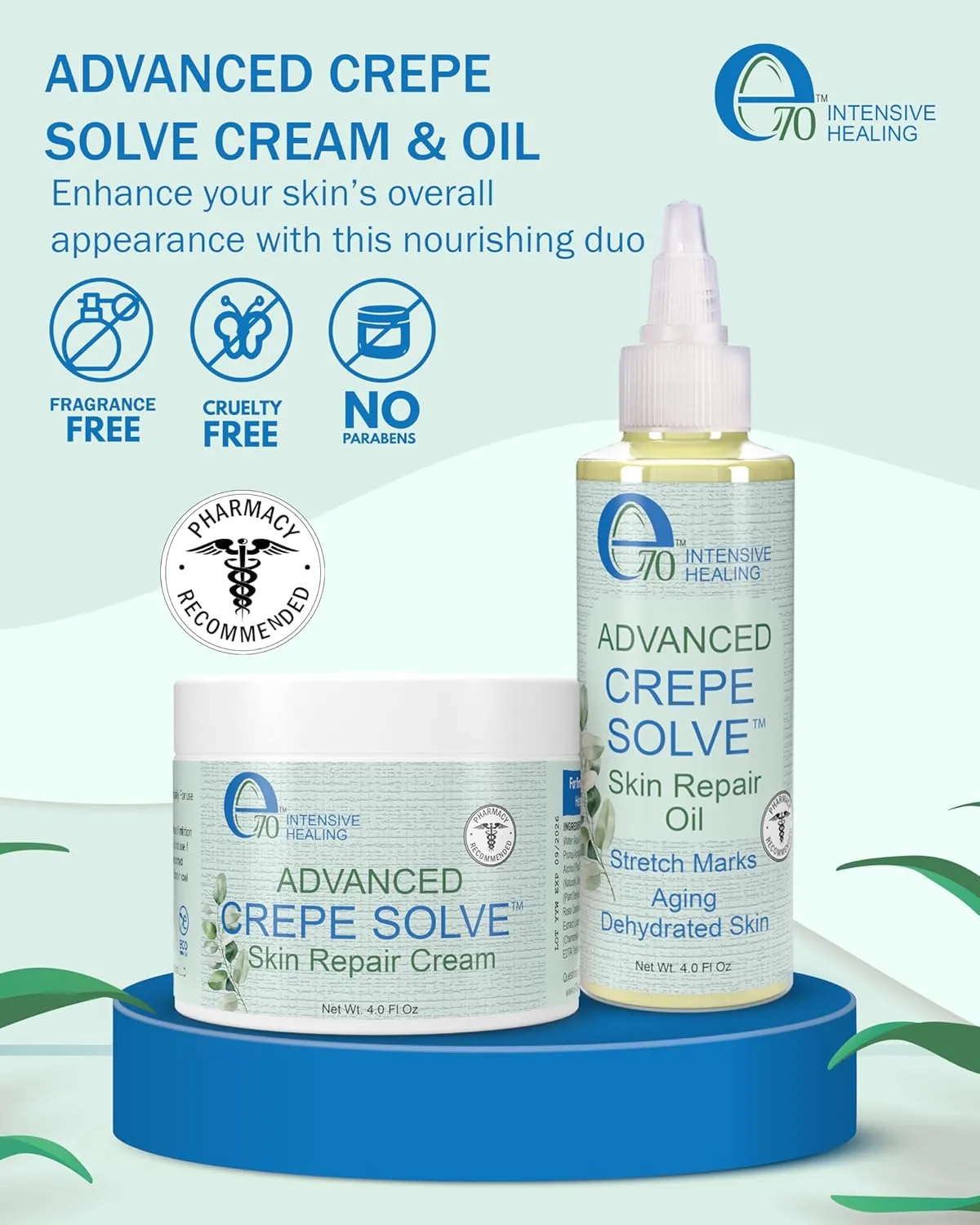 Advance Crepe Solve Skin Firming Cream & Moisturizing Body Oil Set - Made with Natural Oils, Licorice Root & Chamomile Extract - Face & Body Serum & Crepey Skin Smoothing Cream