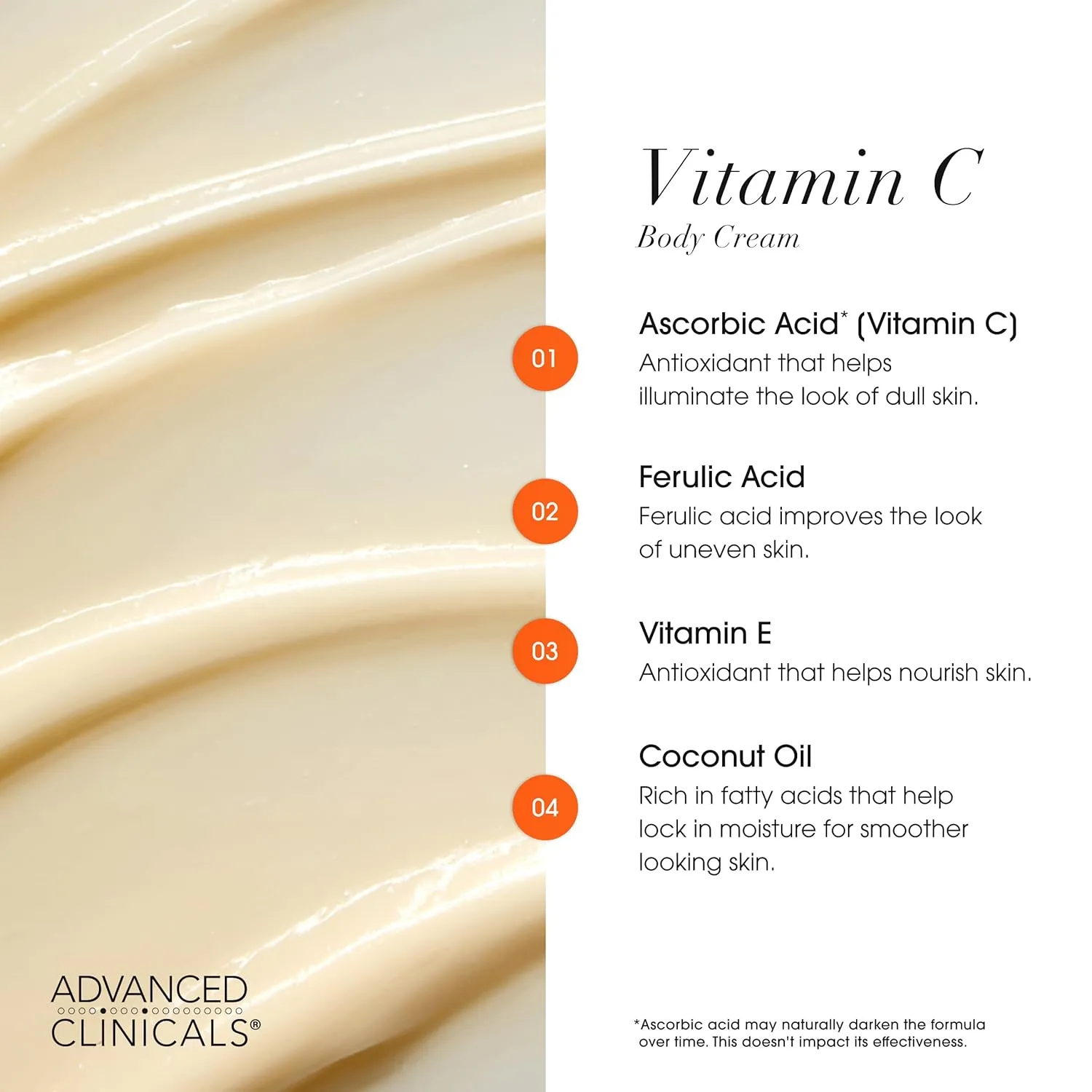 Advanced Clinicals Brightening Vitamin C Cream   5% Niacinamide Serum W/Hyaluronic Acid 2pc Set | Vitamin C Body Lotion Moisturizer & Dark Spot Remover Face Serum | Skin Care Products, 2pc Bundle